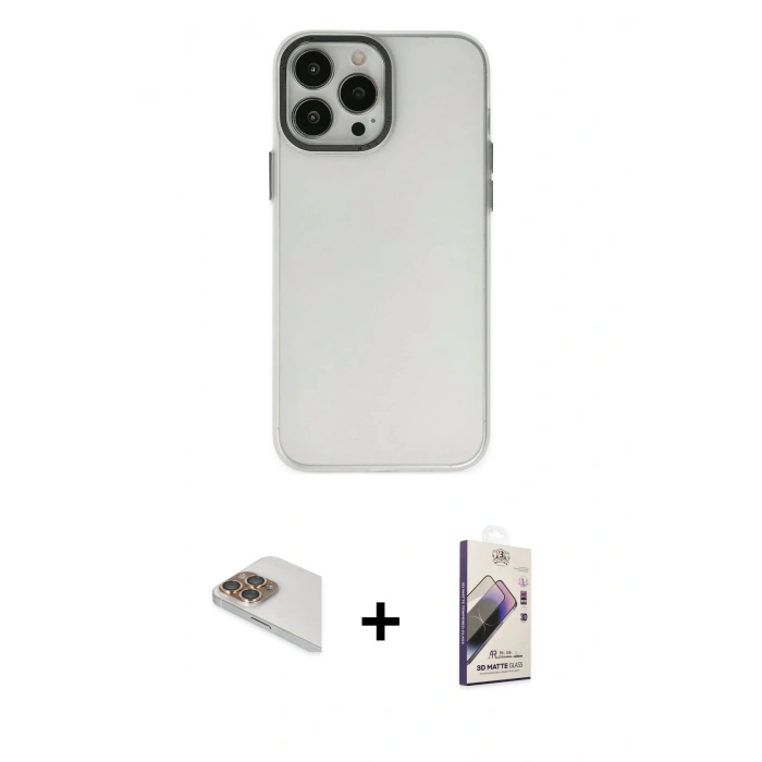 MARSİLYAN™- iPhone 13 Pro Max Kılıf Ahenk Çizgi Prime - Siyah Bilvis 3D Mat Cam Ekran Koruyucu + Pers Alüminyum Kamera Lens - GD