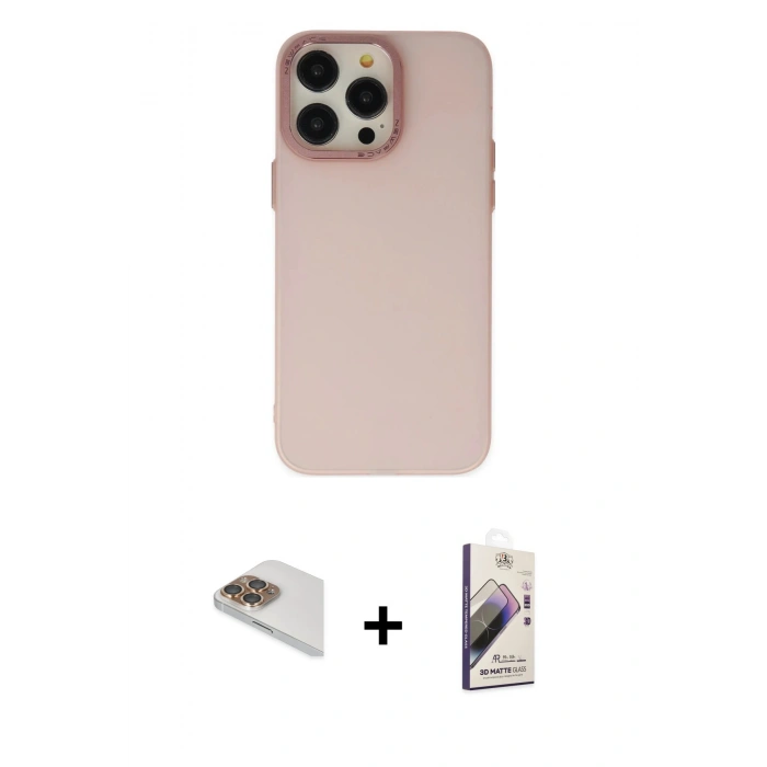 MARSİLYAN™- iPhone 13 Pro Max Kılıf Ahenk Çizgi Prime - Siyah Bilvis 3D Mat Cam Ekran Koruyucu + Pers Alüminyum Kamera Lens - GD