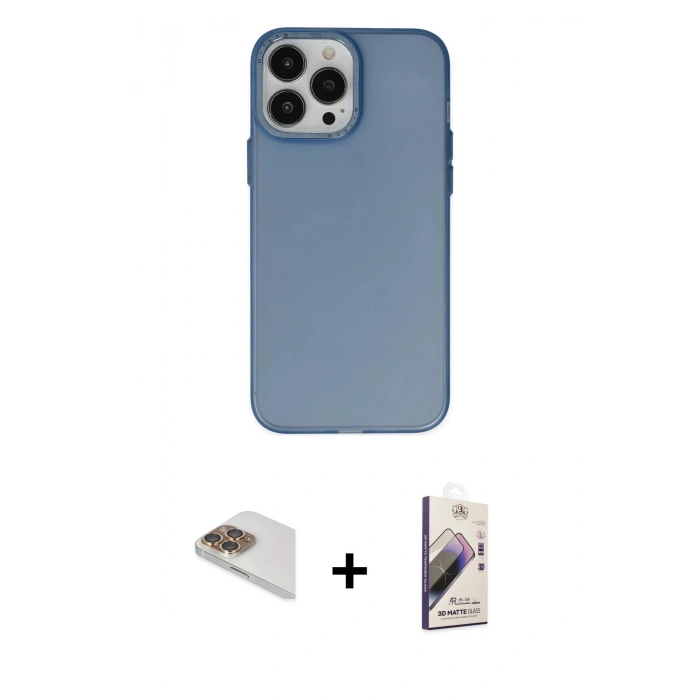 MARSİLYAN™- iPhone 13 Pro Max Kılıf Ahenk Çizgi Prime - Siyah Bilvis 3D Mat Cam Ekran Koruyucu + Pers Alüminyum Kamera Lens - GD