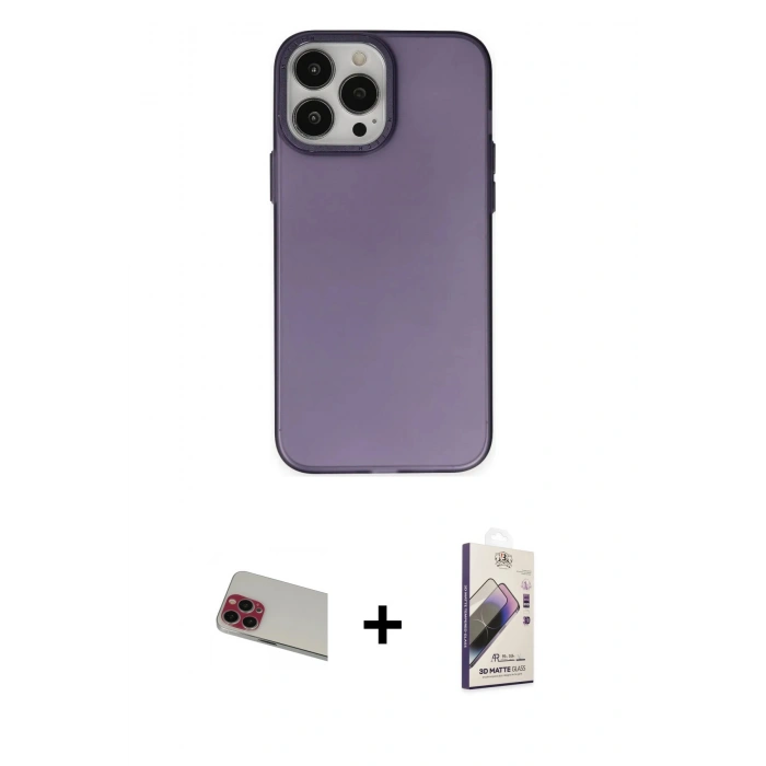 MARSİLYAN™- iPhone 13 Pro Max Kılıf Ahenk Çizgi Prime - Siyah Bilvis 3D Mat Cam Ekran Koruyucu + Rainbow Kamera Lens Koruma Cam - KI