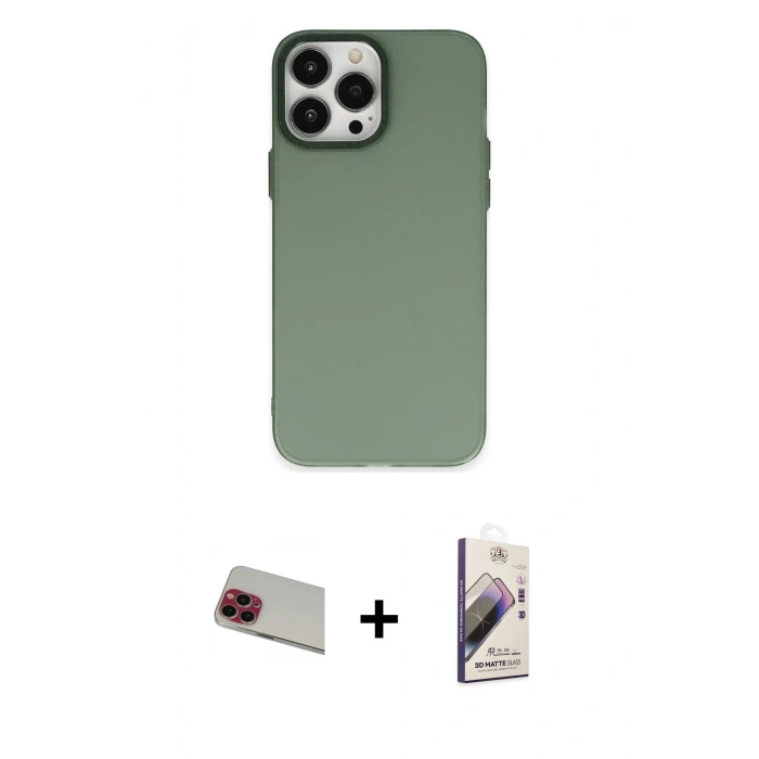 MARSİLYAN™- iPhone 13 Pro Max Kılıf Ahenk Çizgi Prime - Siyah Bilvis 3D Mat Cam Ekran Koruyucu + Rainbow Kamera Lens Koruma Cam - KI