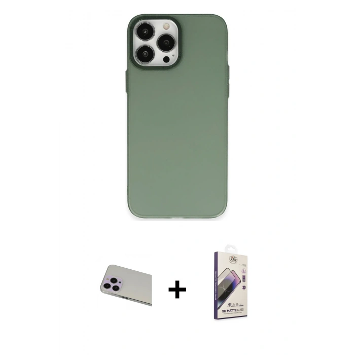 MARSİLYAN™- iPhone 13 Pro Max Kılıf Ahenk Çizgi Prime - Siyah Bilvis 3D Mat Cam Ekran Koruyucu + Rainbow Kamera Lens Koruma Cam - MR