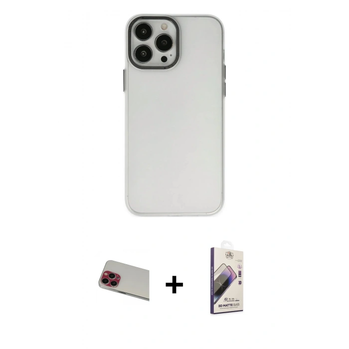 MARSİLYAN™- iPhone 13 Pro Max Kılıf Ahenk Çizgi Prime - Siyah Bilvis 3D Mat Cam Ekran Koruyucu + Rainbow Kamera Lens Koruma Cam - KI