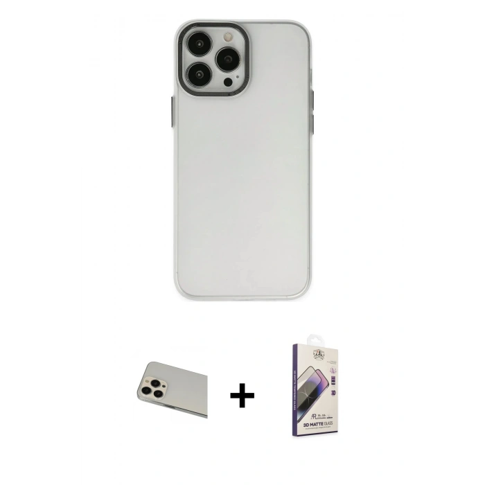 MARSİLYAN™- iPhone 13 Pro Max Kılıf Ahenk Çizgi Prime - Siyah Bilvis 3D Mat Cam Ekran Koruyucu + Rainbow Kamera Lens Koruma Cam - REGD