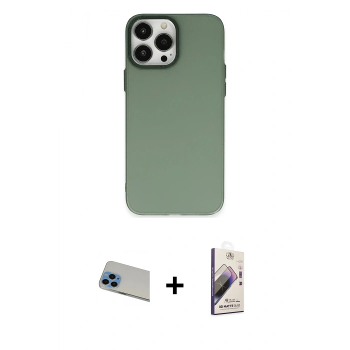 MARSİLYAN™- iPhone 13 Pro Max Kılıf Ahenk Çizgi Prime - Siyah Bilvis 3D Mat Cam Ekran Koruyucu + Rainbow Kamera Lens Koruma Cam - MI
