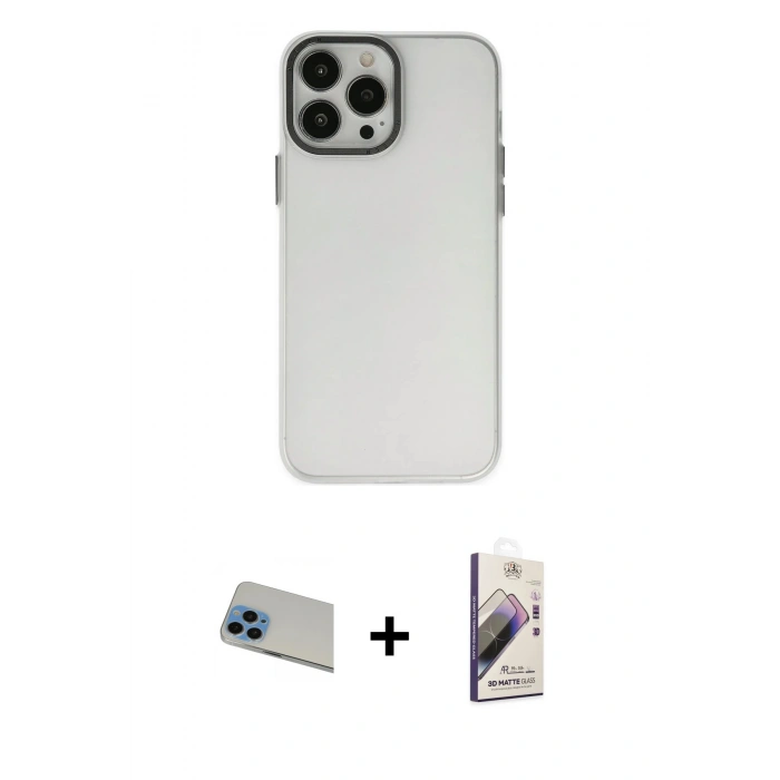 MARSİLYAN™- iPhone 13 Pro Max Kılıf Ahenk Çizgi Prime - Siyah Bilvis 3D Mat Cam Ekran Koruyucu + Rainbow Kamera Lens Koruma Cam - MI