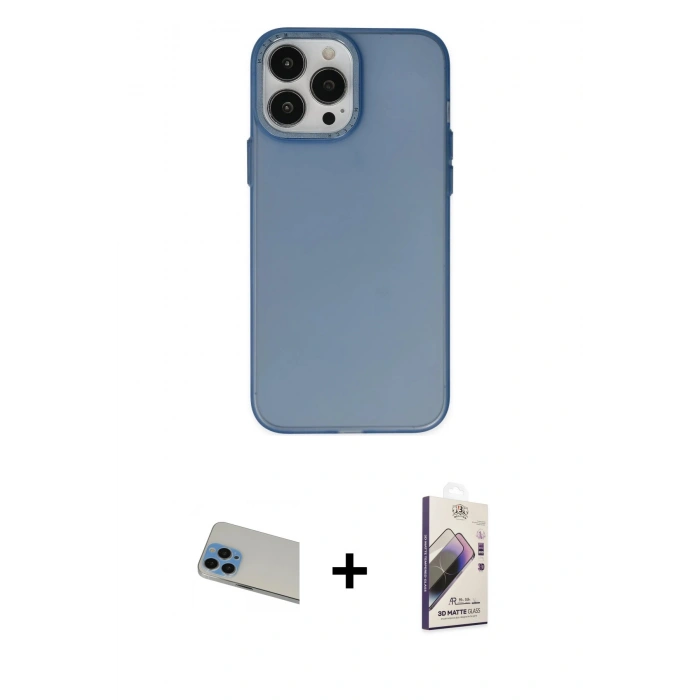 MARSİLYAN™- iPhone 13 Pro Max Kılıf Ahenk Çizgi Prime - Siyah Bilvis 3D Mat Cam Ekran Koruyucu + Rainbow Kamera Lens Koruma Cam - MI
