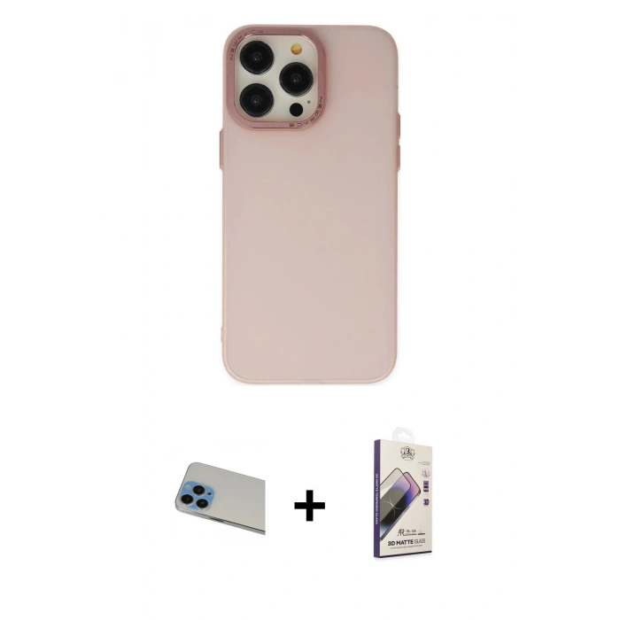 MARSİLYAN™- iPhone 13 Pro Max Kılıf Ahenk Çizgi Prime - Siyah Bilvis 3D Mat Cam Ekran Koruyucu + Rainbow Kamera Lens Koruma Cam - MI