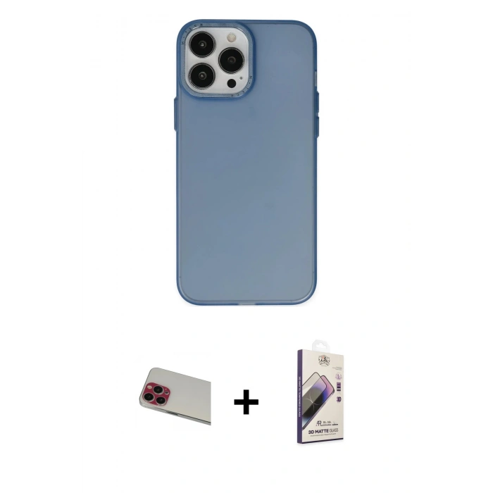 MARSİLYAN™- iPhone 13 Pro Max Kılıf Ahenk Çizgi Prime - Siyah Bilvis 3D Mat Cam Ekran Koruyucu + Rainbow Kamera Lens Koruma Cam - KI