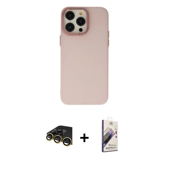 MARSİLYAN™- iPhone 13 Pro Max Kılıf Ahenk Çizgi Prime - Siyah Bilvis 3D Mat Cam Ekran Koruyucu + Raze Metal Kamera Lens - GD