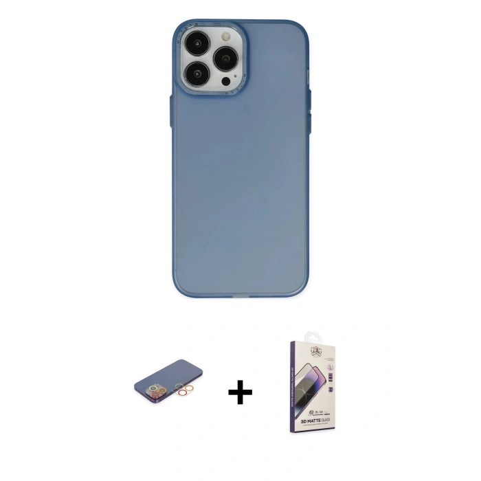 MARSİLYAN™- iPhone 13 Pro Max Kılıf Ahenk Çizgi Prime - Siyah Bilvis 3D Mat Cam Ekran Koruyucu + Renkli Kamera Lens Koruma Cam - TU