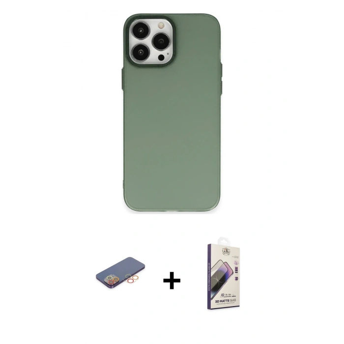 MARSİLYAN™- iPhone 13 Pro Max Kılıf Ahenk Çizgi Prime - Siyah Bilvis 3D Mat Cam Ekran Koruyucu + Renkli Kamera Lens Koruma Cam - TU