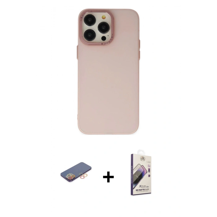 MARSİLYAN™- iPhone 13 Pro Max Kılıf Ahenk Çizgi Prime - Siyah Bilvis 3D Mat Cam Ekran Koruyucu + Renkli Kamera Lens Koruma Cam - TU