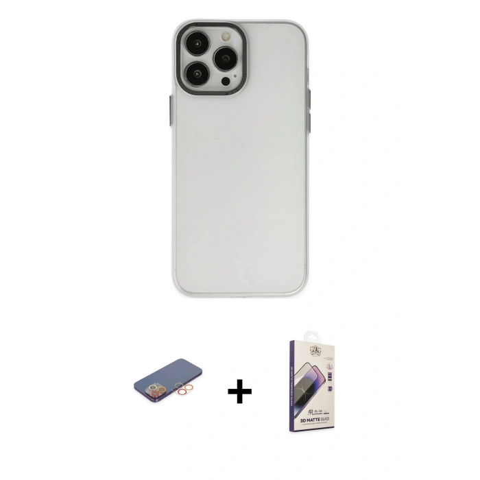MARSİLYAN™- iPhone 13 Pro Max Kılıf Ahenk Çizgi Prime - Siyah Bilvis 3D Mat Cam Ekran Koruyucu + Renkli Kamera Lens Koruma Cam - TU