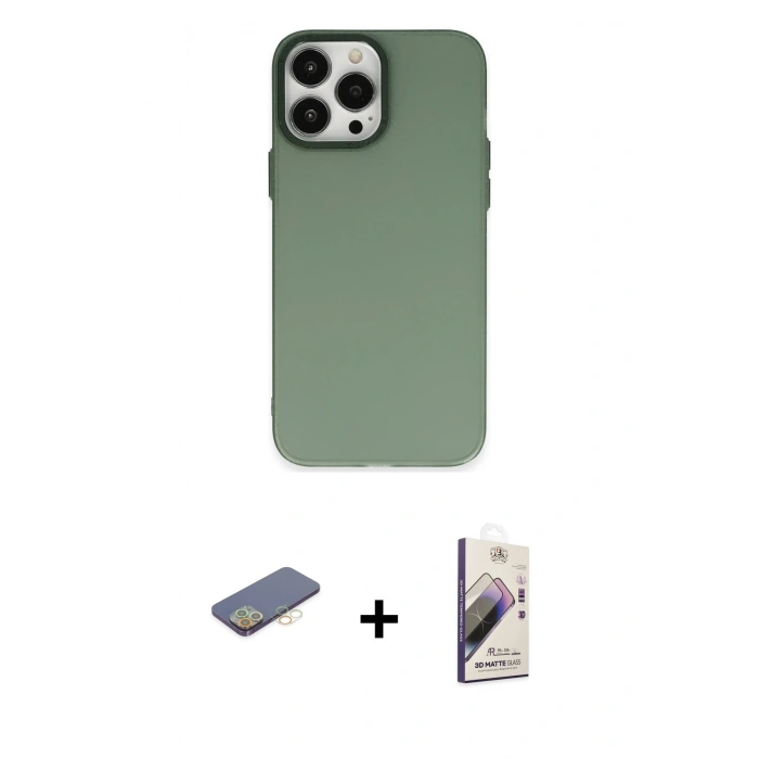 MARSİLYAN™- iPhone 13 Pro Max Kılıf Ahenk Çizgi Prime - Siyah Bilvis 3D Mat Cam Ekran Koruyucu + Renkli Kamera Lens Koruma Cam - SI
