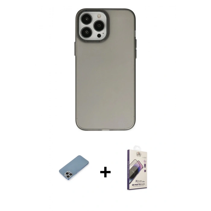 MARSİLYAN™- iPhone 13 Pro Max Kılıf Ahenk Çizgi Prime - Siyah Bilvis 3D Mat Cam Ekran Koruyucu + Shine Kamera Lens Koruma Cam - GI