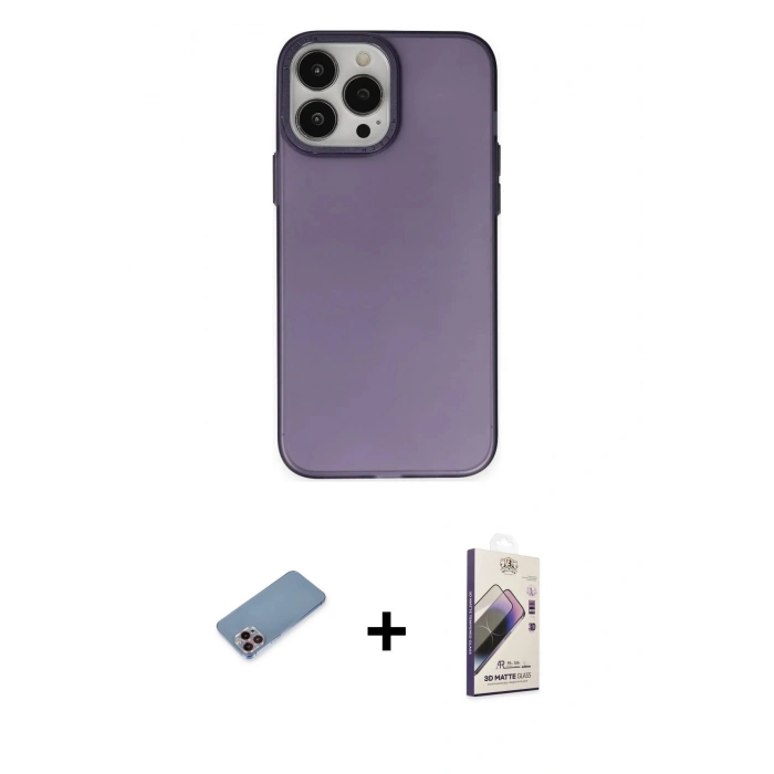 MARSİLYAN™- iPhone 13 Pro Max Kılıf Ahenk Çizgi Prime - Siyah Bilvis 3D Mat Cam Ekran Koruyucu + Shine Kamera Lens Koruma Cam - PE