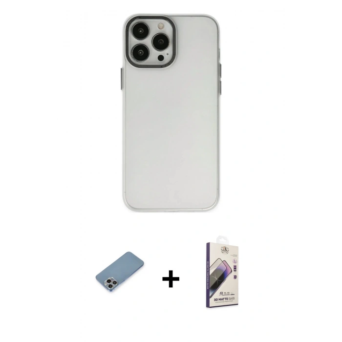 MARSİLYAN™- iPhone 13 Pro Max Kılıf Ahenk Çizgi Prime - Siyah Bilvis 3D Mat Cam Ekran Koruyucu + Shine Kamera Lens Koruma Cam - GI