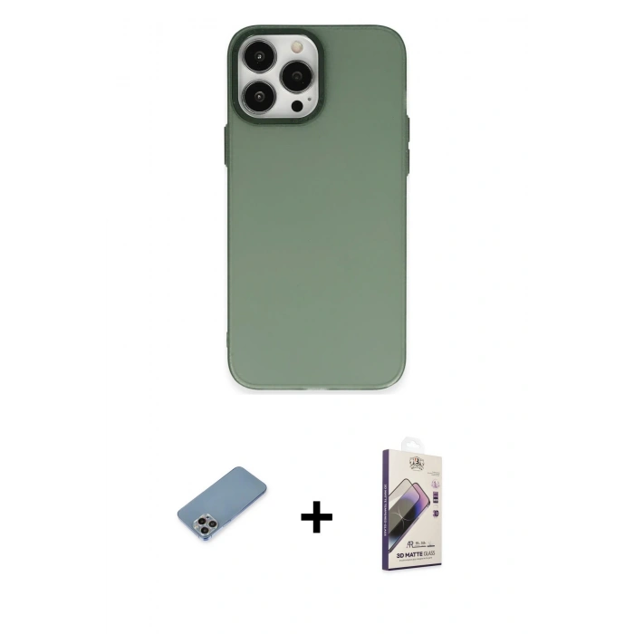 MARSİLYAN™- iPhone 13 Pro Max Kılıf Ahenk Çizgi Prime - Siyah Bilvis 3D Mat Cam Ekran Koruyucu + Shine Kamera Lens Koruma Cam - GI