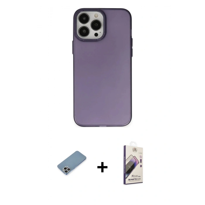 MARSİLYAN™- iPhone 13 Pro Max Kılıf Ahenk Çizgi Prime - Siyah Bilvis 3D Mat Cam Ekran Koruyucu + Shine Kamera Lens Koruma Cam - GI