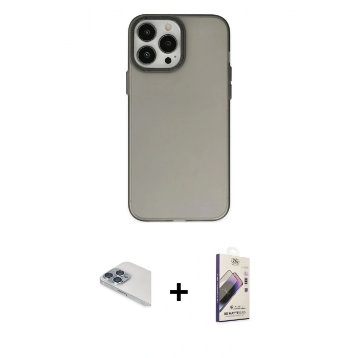 MARSİLYAN™- iPhone 13 Pro Max Kılıf Ahenk Çizgi Prime - Siyah Bilvis 3D Mat Cam Ekran Koruyucu + Pers Alüminyum Kamera Lens - SABE