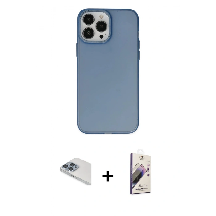 MARSİLYAN™- iPhone 13 Pro Max Kılıf Ahenk Çizgi Prime - Siyah Bilvis 3D Mat Cam Ekran Koruyucu + Pers Alüminyum Kamera Lens - SABE