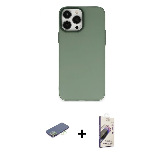 MARSİLYAN™- iPhone 13 Pro Max Kılıf Ahenk Çizgi Prime - Siyah Bilvis 3D Mat Cam Ekran Koruyucu + Renkli Kamera Lens Koruma Cam - YL