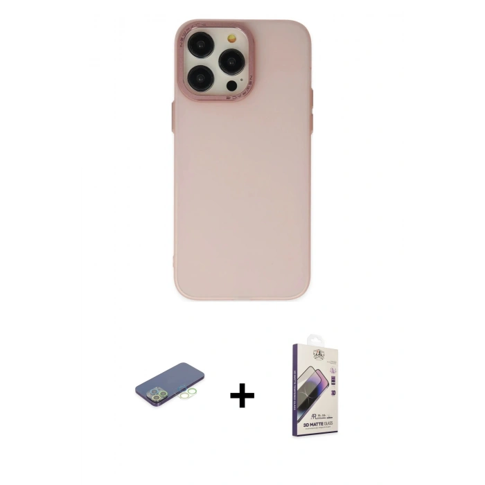 MARSİLYAN™- iPhone 13 Pro Max Kılıf Ahenk Çizgi Prime - Siyah Bilvis 3D Mat Cam Ekran Koruyucu + Renkli Kamera Lens Koruma Cam - YL