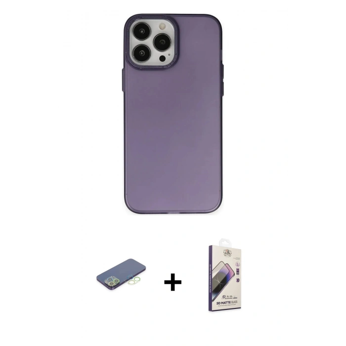 MARSİLYAN™- iPhone 13 Pro Max Kılıf Ahenk Çizgi Prime - Siyah Bilvis 3D Mat Cam Ekran Koruyucu + Renkli Kamera Lens Koruma Cam - YL