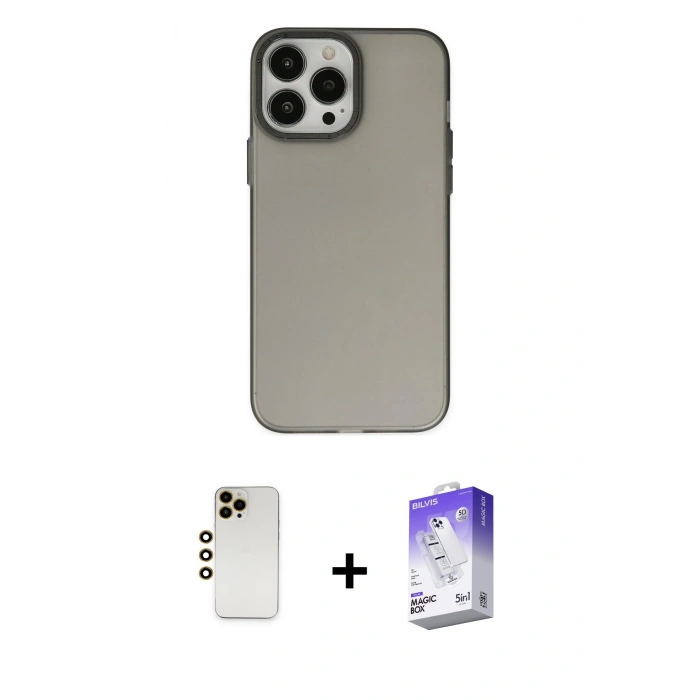 MARSİLYAN™- iPhone 13 Pro Max Kılıf Ahenk Çizgi Prime - Siyah Bilvis 5in1 3D Magic Cam Ekran Koruyucu + Shine Kamera Lens - GD