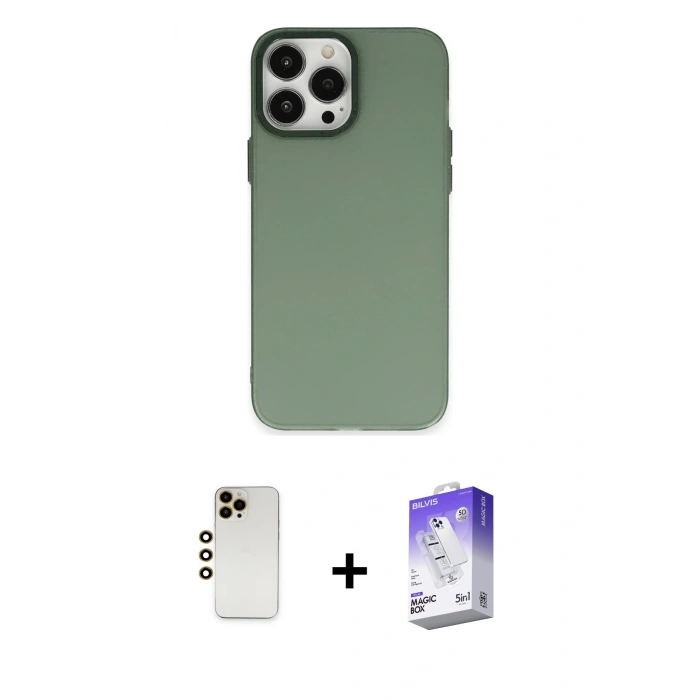 MARSİLYAN™- iPhone 13 Pro Max Kılıf Ahenk Çizgi Prime - Siyah Bilvis 5in1 3D Magic Cam Ekran Koruyucu + Shine Kamera Lens - GD