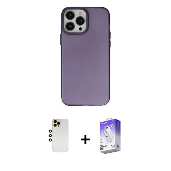 MARSİLYAN™- iPhone 13 Pro Max Kılıf Ahenk Çizgi Prime - Siyah Bilvis 5in1 3D Magic Cam Ekran Koruyucu + Shine Kamera Lens - GD