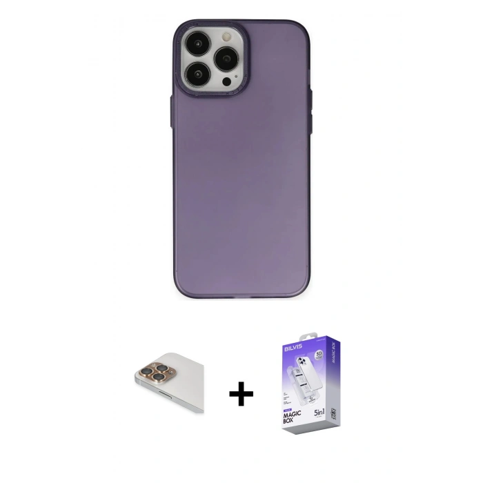 MARSİLYAN™- iPhone 13 Pro Max Kılıf Ahenk Çizgi Prime - Siyah Bilvis 5in1 3D Magic Cam Ekran Koruyucu + Pers Alüminyum Kamera Lens - GD
