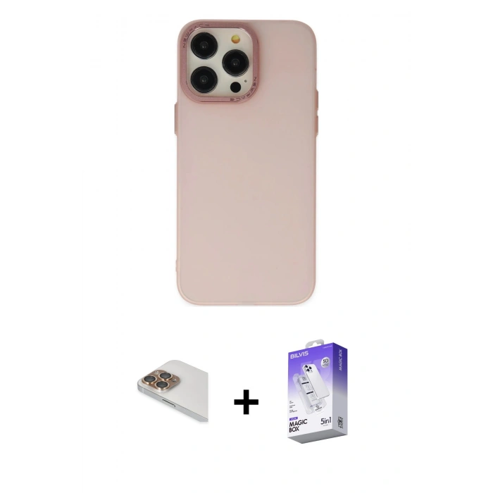 MARSİLYAN™- iPhone 13 Pro Max Kılıf Ahenk Çizgi Prime - Siyah Bilvis 5in1 3D Magic Cam Ekran Koruyucu + Pers Alüminyum Kamera Lens - GD