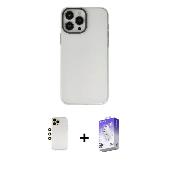 MARSİLYAN™- iPhone 13 Pro Max Kılıf Ahenk Çizgi Prime - Siyah Bilvis 5in1 3D Magic Cam Ekran Koruyucu + Shine Kamera Lens - GD