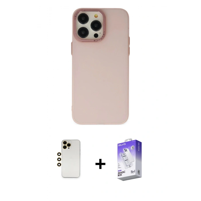 MARSİLYAN™- iPhone 13 Pro Max Kılıf Ahenk Çizgi Prime - Siyah Bilvis 5in1 3D Magic Cam Ekran Koruyucu + Shine Kamera Lens - GD
