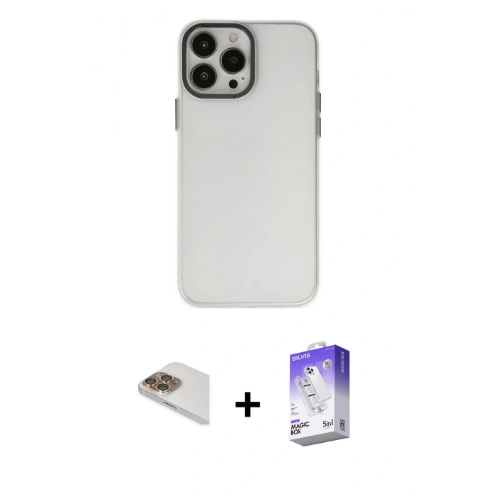 MARSİLYAN™- iPhone 13 Pro Max Kılıf Ahenk Çizgi Prime - Siyah Bilvis 5in1 3D Magic Cam Ekran Koruyucu + Pers Alüminyum Kamera Lens - GD
