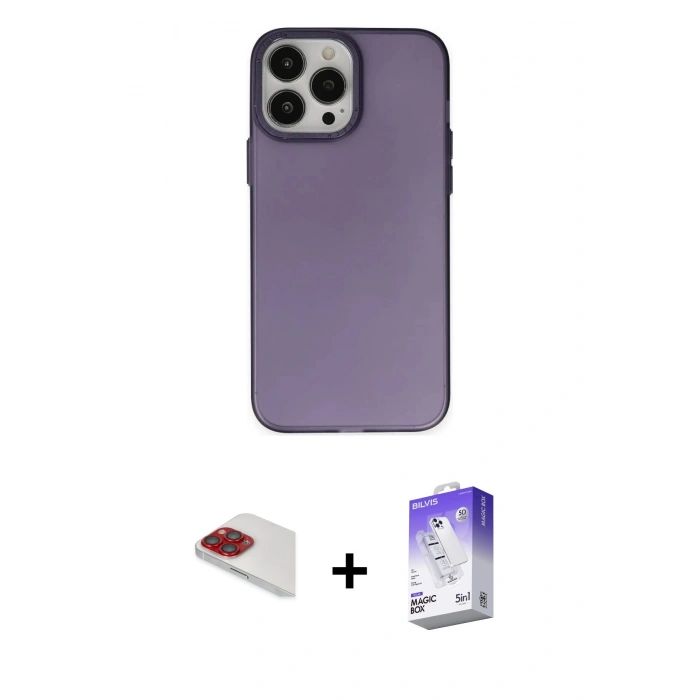 MARSİLYAN™- iPhone 13 Pro Max Kılıf Ahenk Çizgi Prime - Siyah Bilvis 5in1 3D Magic Cam Ekran Koruyucu + Kırmızı Pers Alüminyum Kamera Lens