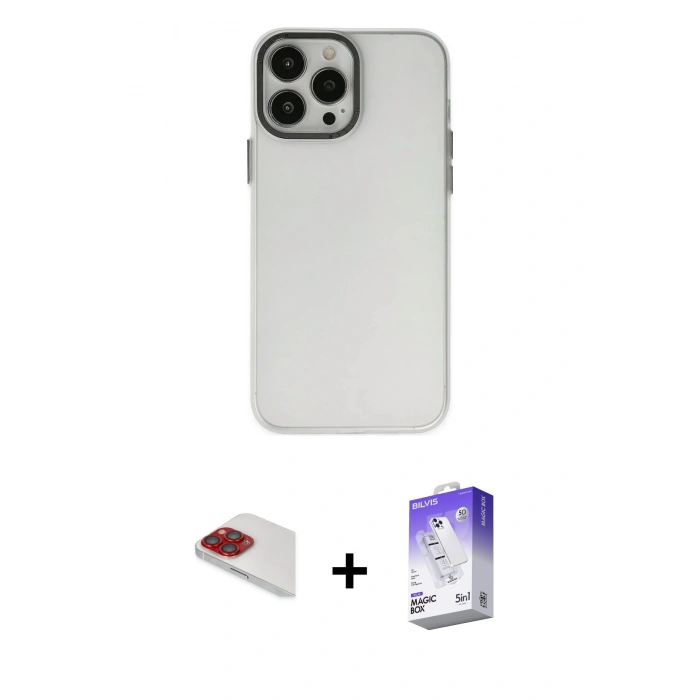 MARSİLYAN™- iPhone 13 Pro Max Kılıf Ahenk Çizgi Prime - Siyah Bilvis 5in1 3D Magic Cam Ekran Koruyucu + Kırmızı Pers Alüminyum Kamera Lens