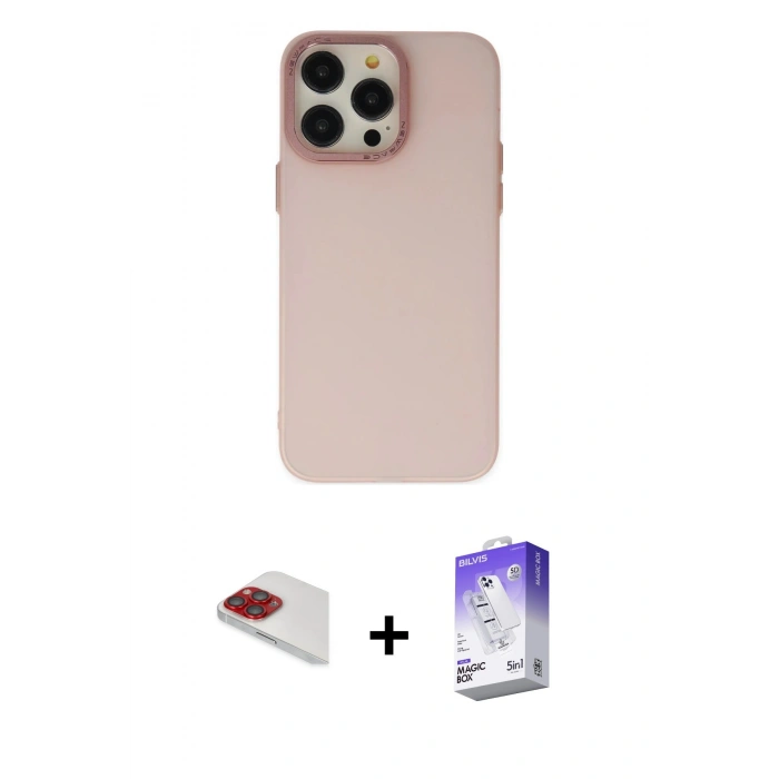 MARSİLYAN™- iPhone 13 Pro Max Kılıf Ahenk Çizgi Prime - Siyah Bilvis 5in1 3D Magic Cam Ekran Koruyucu + Kırmızı Pers Alüminyum Kamera Lens
