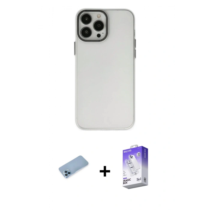 MARSİLYAN™- iPhone 13 Pro Max Kılıf Ahenk Çizgi Prime - Siyah Bilvis 5in1 3D Magic Cam Ekran Koruyucu + Shine Kamera Lens Koruma Cam - MI