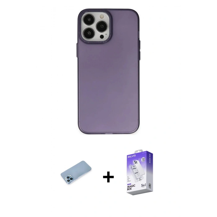 MARSİLYAN™- iPhone 13 Pro Max Kılıf Ahenk Çizgi Prime - Siyah Bilvis 5in1 3D Magic Cam Ekran Koruyucu + Shine Kamera Lens Koruma Cam - MI