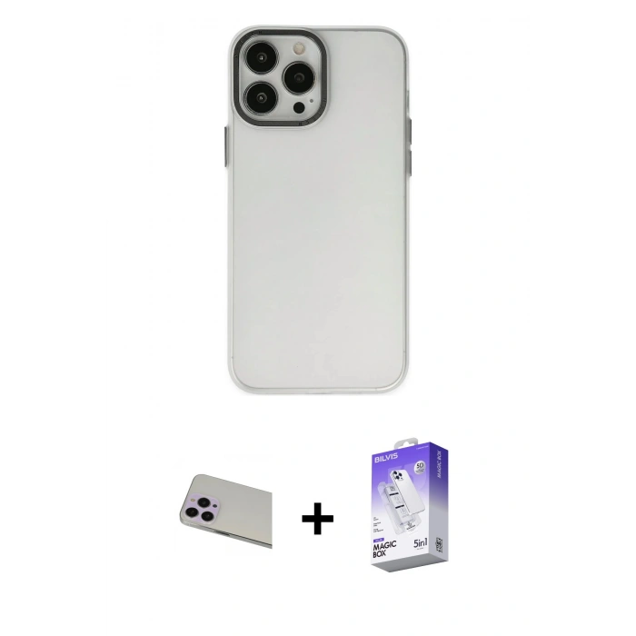 MARSİLYAN™- iPhone 13 Pro Max Kılıf Ahenk Çizgi Prime - Siyah Bilvis 5in1 3D Magic Cam Ekran Koruyucu + Rainbow Kamera Lens Koruma Cam - MR