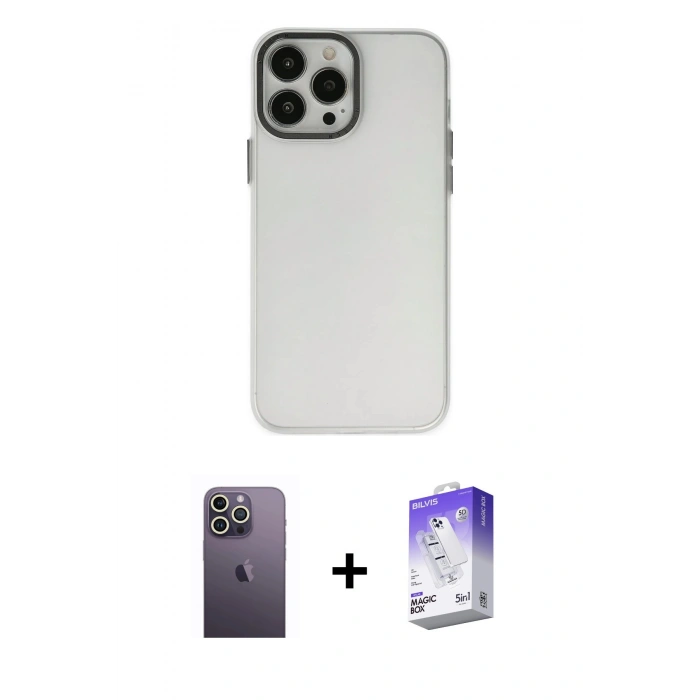 MARSİLYAN™- iPhone 13 Pro Max Kılıf Ahenk Çizgi Prime - Siyah Bilvis 5in1 3D Magic Cam Ekran Koruyucu + Neon Fosforlu Kamera Lens - BZ