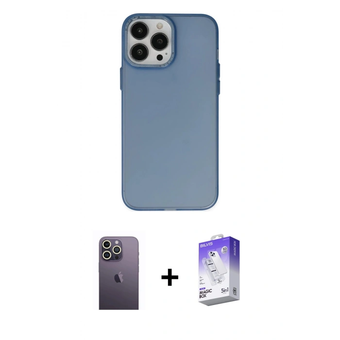 MARSİLYAN™- iPhone 13 Pro Max Kılıf Ahenk Çizgi Prime - Siyah Bilvis 5in1 3D Magic Cam Ekran Koruyucu + Neon Fosforlu Kamera Lens - BZ