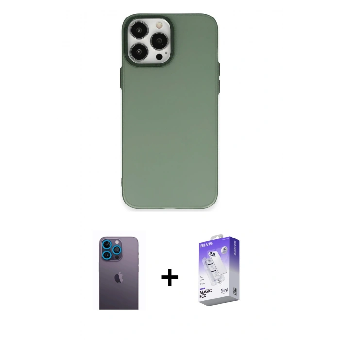 MARSİLYAN™- iPhone 13 Pro Max Kılıf Ahenk Çizgi Prime - Siyah Bilvis 5in1 3D Magic Cam Ekran Koruyucu + Neon Fosforlu Kamera Lens - MI