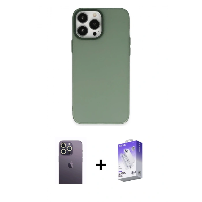 MARSİLYAN™- iPhone 13 Pro Max Kılıf Ahenk Çizgi Prime - Siyah Bilvis 5in1 3D Magic Cam Ekran Koruyucu + Neon Fosforlu Kamera Lens - BZ