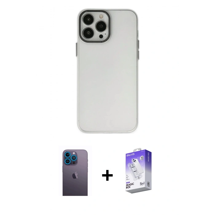 MARSİLYAN™- iPhone 13 Pro Max Kılıf Ahenk Çizgi Prime - Siyah Bilvis 5in1 3D Magic Cam Ekran Koruyucu + Neon Fosforlu Kamera Lens - MI