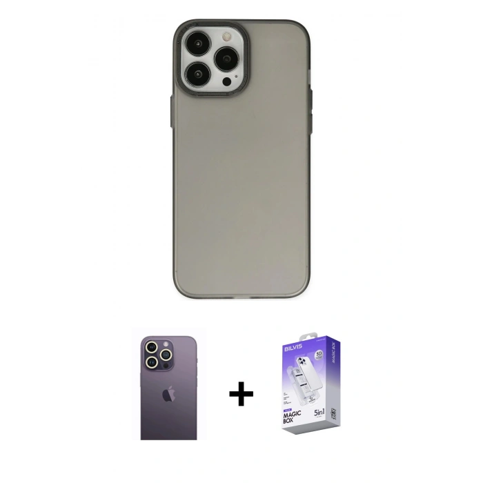MARSİLYAN™- iPhone 13 Pro Max Kılıf Ahenk Çizgi Prime - Siyah Bilvis 5in1 3D Magic Cam Ekran Koruyucu + Neon Fosforlu Kamera Lens - BZ