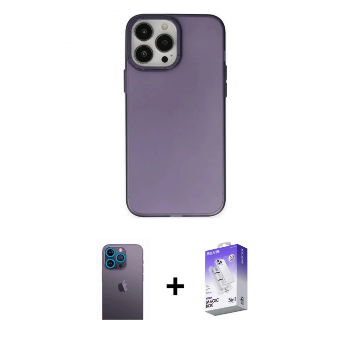 MARSİLYAN™- iPhone 13 Pro Max Kılıf Ahenk Çizgi Prime - Siyah Bilvis 5in1 3D Magic Cam Ekran Koruyucu + Neon Fosforlu Kamera Lens - MI